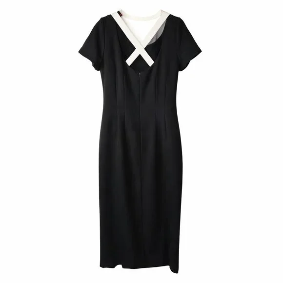 Vintage 1990's Liz Claiborne Black White Midi with Criss Cross Back, Sz 8 - Picture 6 of 9